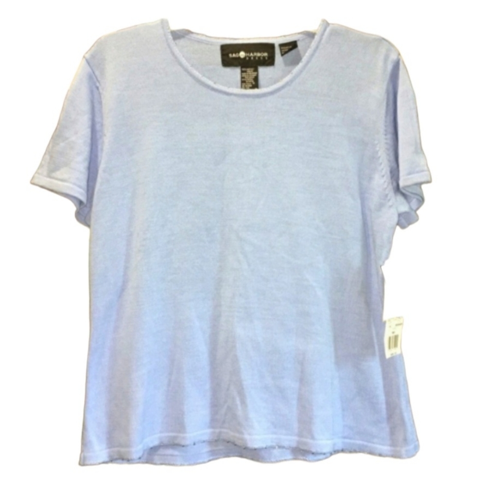 SAG HARBOR Periwinkle Blue Short Sleeved Beaded Crew Neck Top Size 14 Large